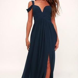 LULUS OCEAN OF ELEGANCE NAVY BLUE MAXI DRESS